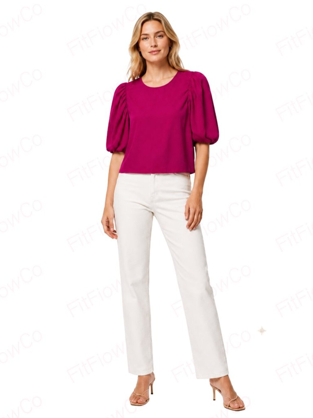 Express Satin Puff Sleeve Blouse XS Fuchsia Magenta Open Back Tie